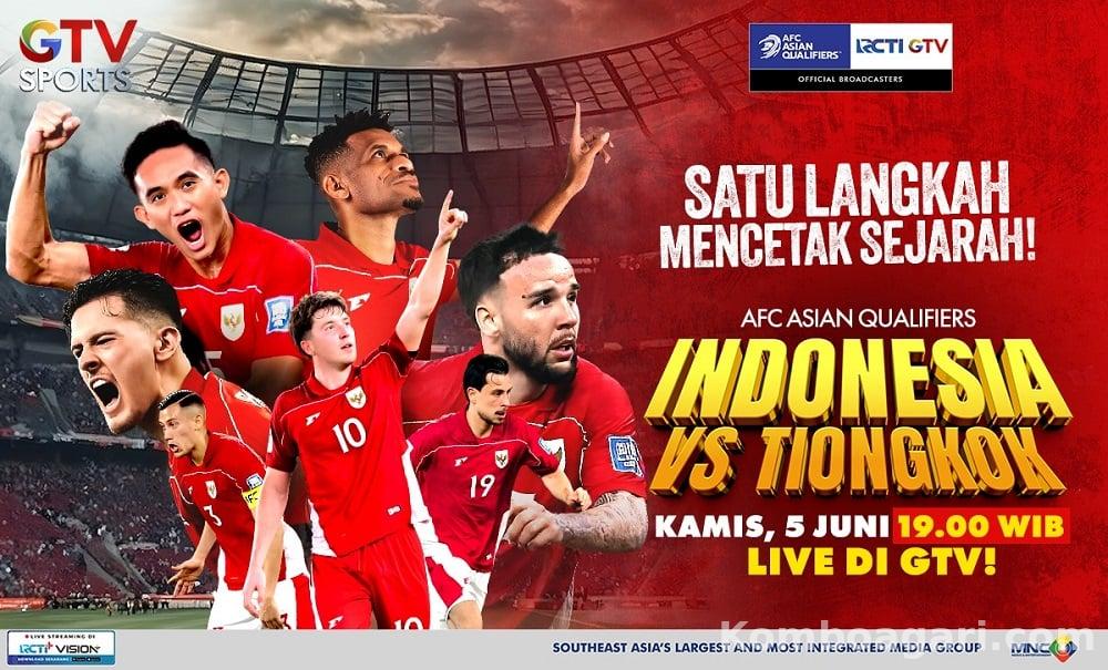 Timnas Indonesia vs China Live di GTV, 5 Juni 2025 (Foto; GTV)